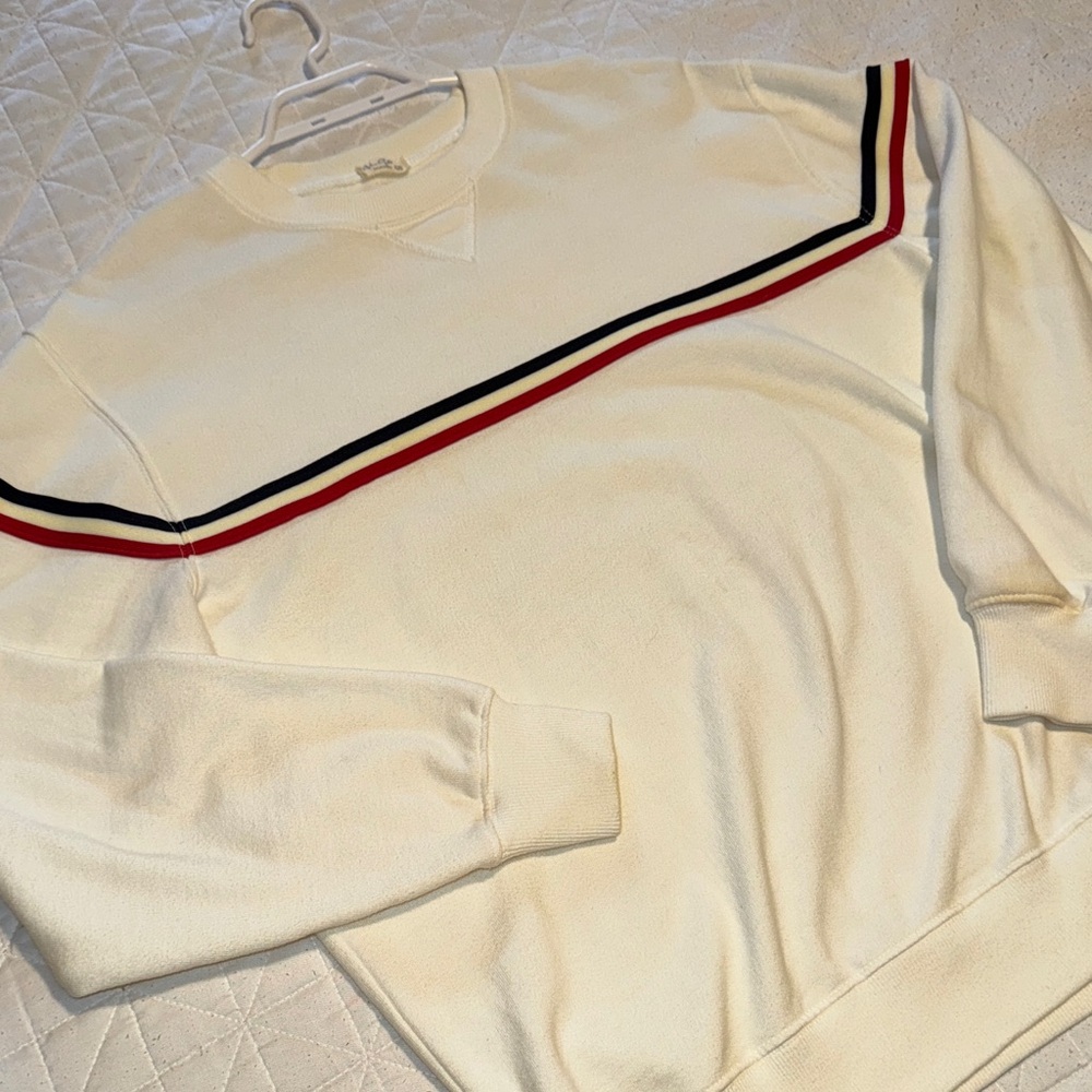 Women’s Ivory Sweater with Red and Black Stripe by [Brand]